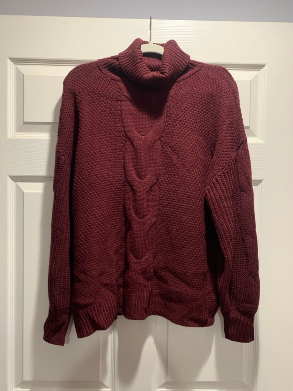 Zenana Outfitters Turtleneck Cable Knit Sweater - Burgundy